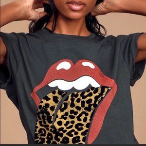 Daydreamer Rolling Stones Leopard Tongue Tour Tee in Vintage Black